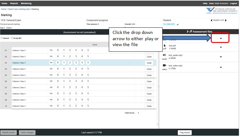 Figure 25: Expanded the assessment files list