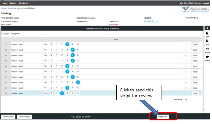 Figure 29: Sending a student script for review